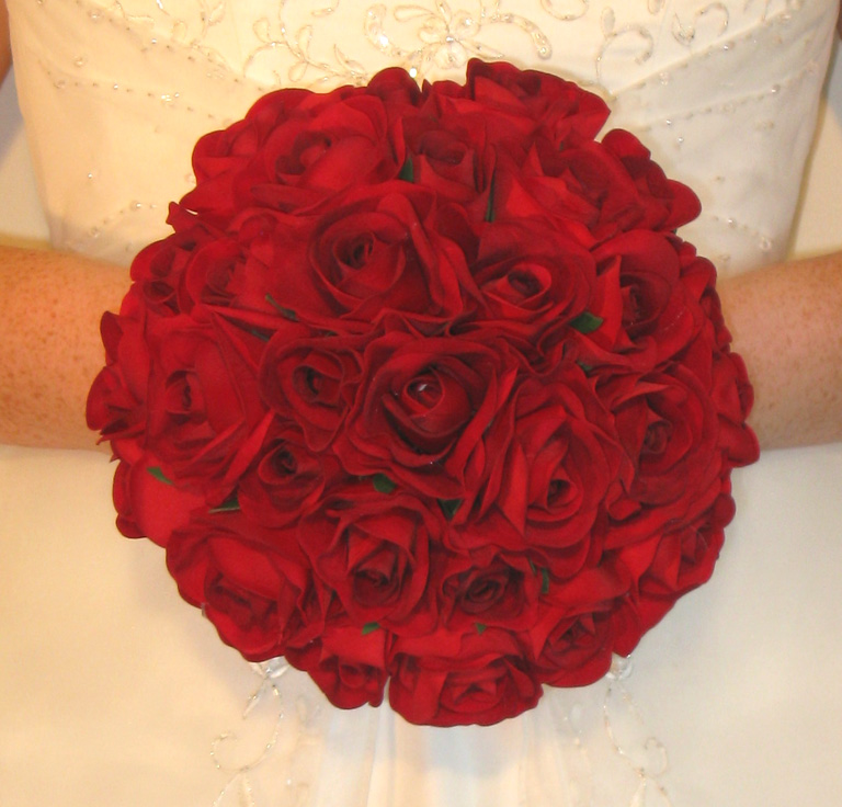 Red Rose Bridal Posy 21cm diameter Silk red rose buds and rose blooms